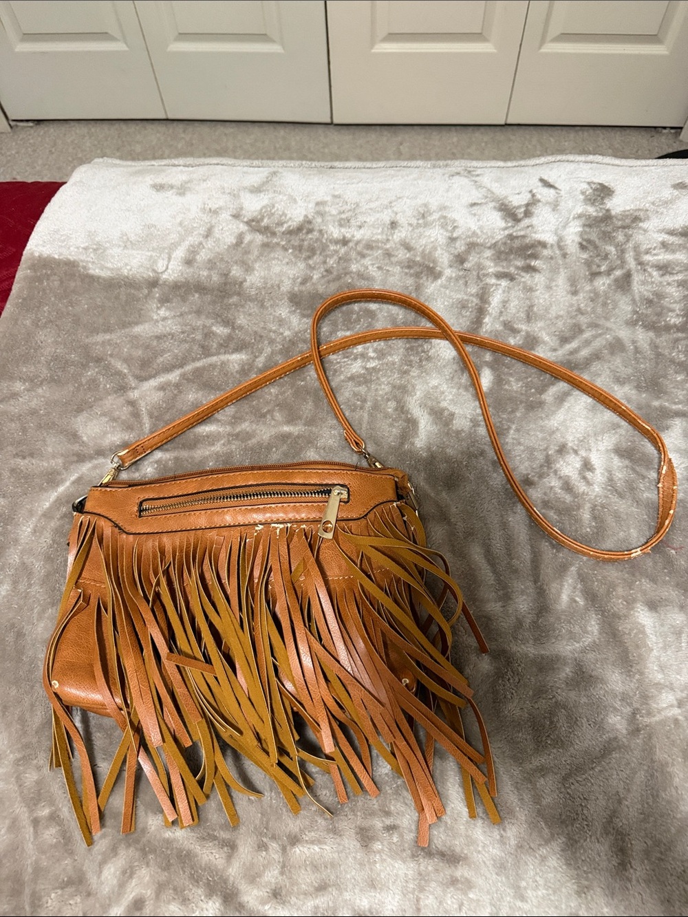 Fringe Crossbody Bag in Cognac Brown